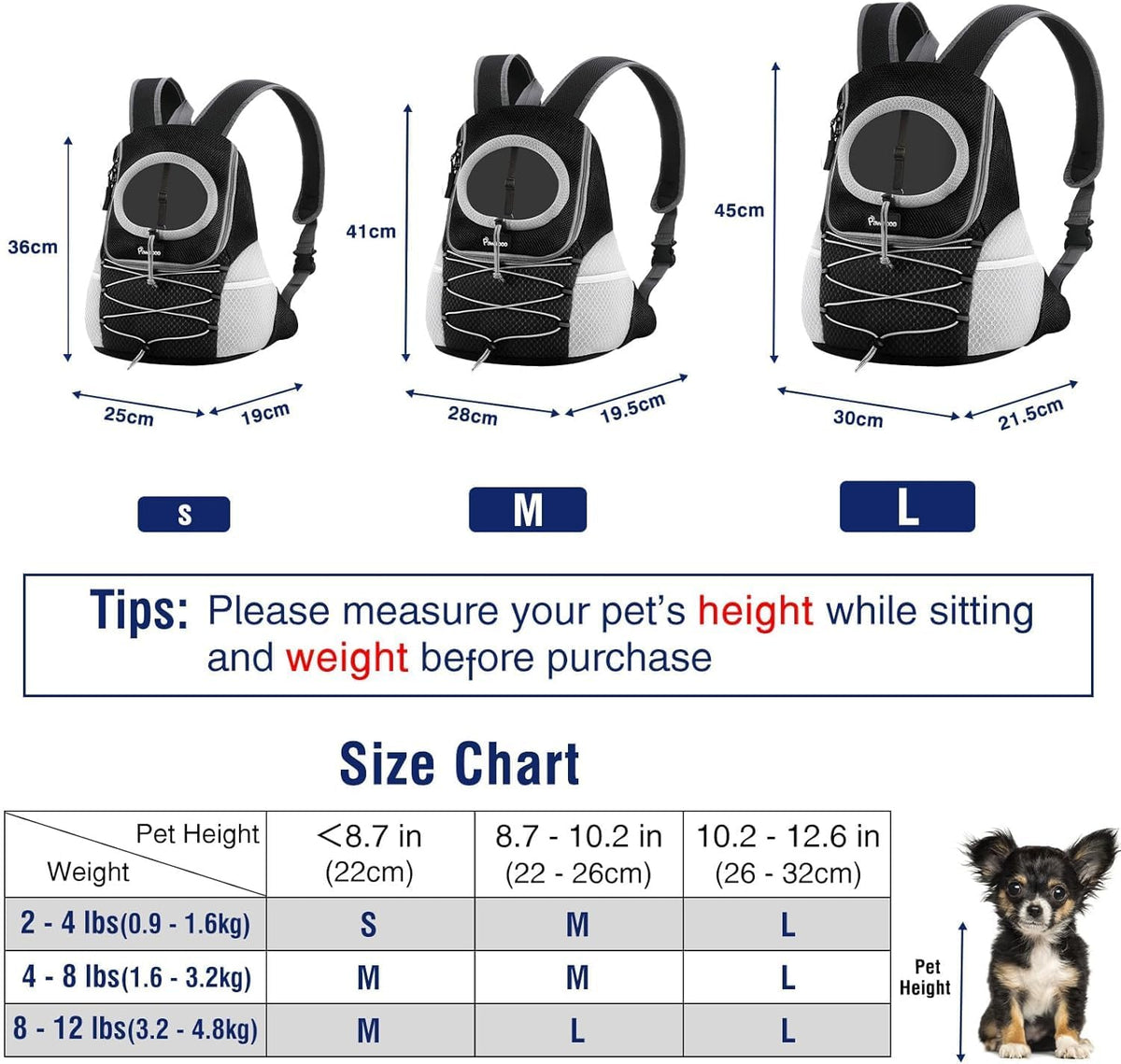 Pawaboo Pet Dog Front Carrier Backpack,Ventilated Mesh Puppy Back Pack