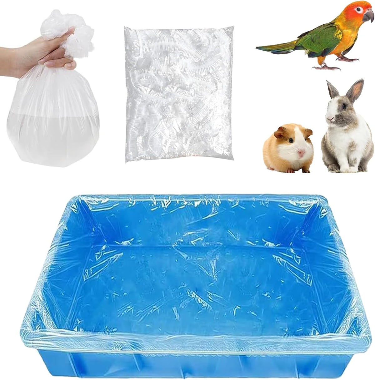 50 Pcs Disposable Rabbit Cage Liners, Small Animals Leak Proof Plastic Litter Box Film Liners for Bunny Guinea Pig Hamster Chinchilla Bird Clear Tray Covers Toilet Film Bags (60″)