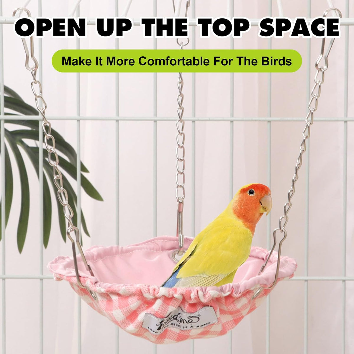 Hanging Bird Bed for Cage, Waterproof Plaid Bird Hammock, Swing Perch for Small Bird, Bird Cage Accessories, Hanging Swing Bed for Parrot, Parakeet, Canary (Pink)