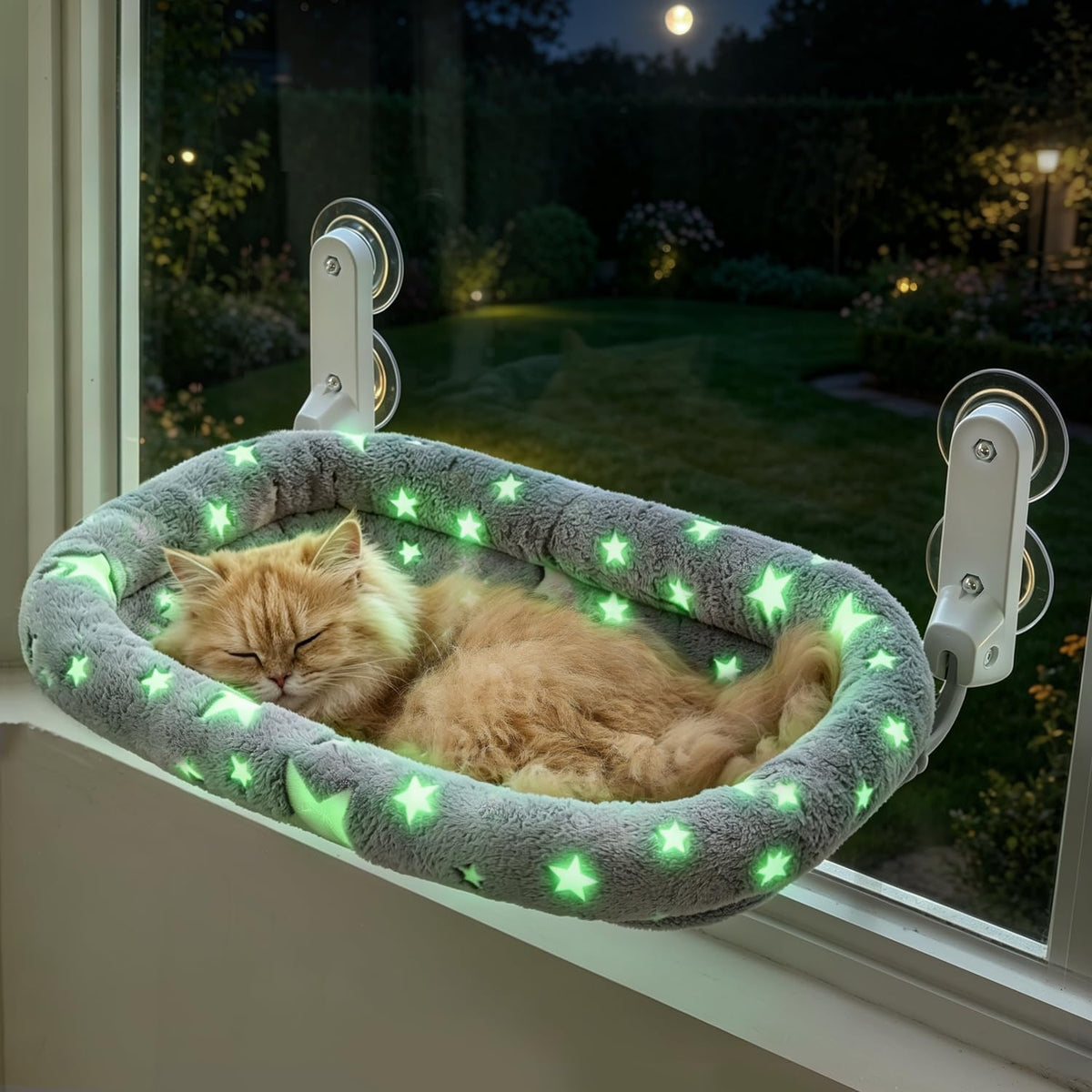 Zoratoo Glow in the Dark Cat Window Perch, Foldable Cordless Pet Hammock, M