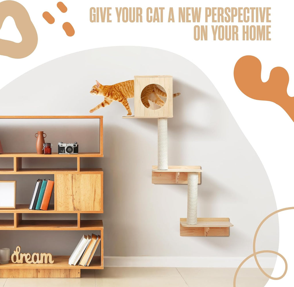 Wall Mounted Cat Tree, Cat Wall Climber, Kitty Climbing Shelves 51 x 35 in