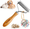 Undercoat Rake for Dogs - Professional Pet Shedding Dematting Comb with Wood Handle, Stainless Steel Blades for Pet Cats Dogs Matted Hair Tangles Removing