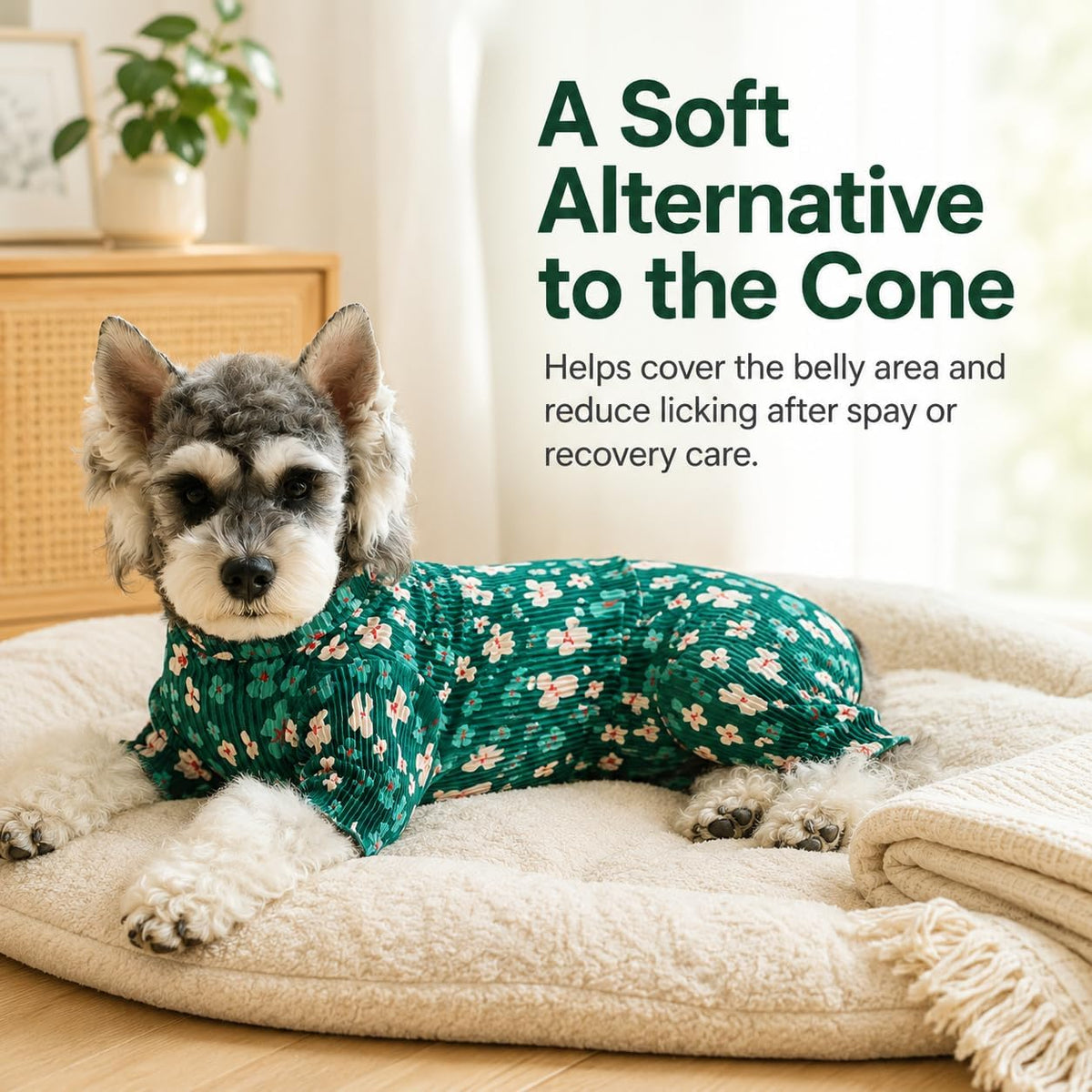 Kukaster Dog Onesie for Female Male Dogs, Breathable Stretchy Recovery Suit Shirt, Cone Alternative to Prevent Licking After Surgery for Small Medium Dogs, Flower-S