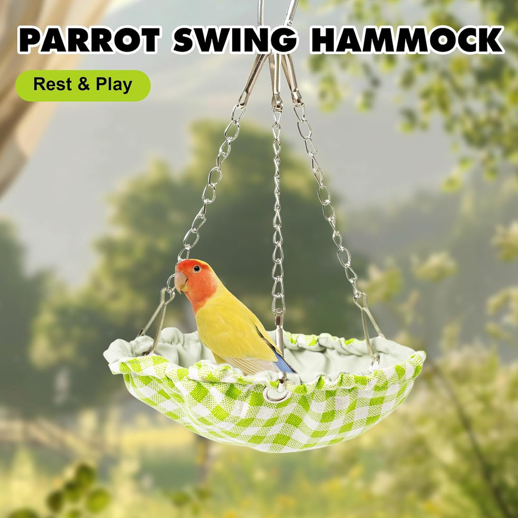 Hanging Bird Bed for Cage, Waterproof Plaid Bird Hammock, Swing Perch for Small Bird, Bird Cage Accessories, Hanging Swing Bed for Parrot, Parakeet, Canary (Green)