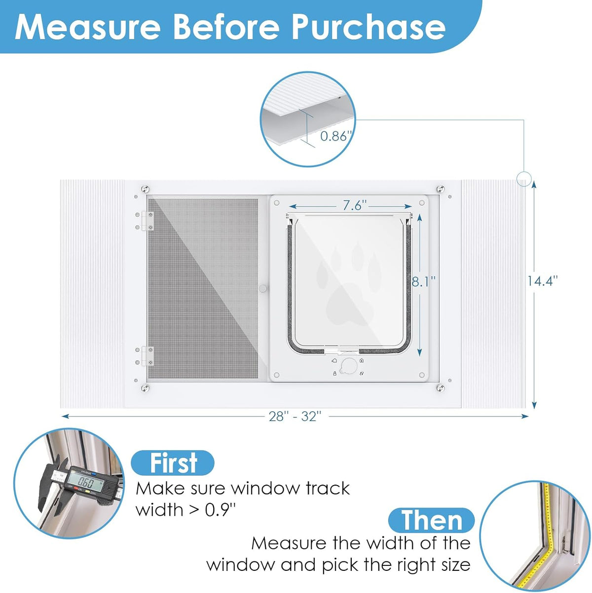 2-in-1 Cat Door for Window with Acrylic Panel, Rainproof & Ventilation Dual Modes, Adjustable Width of 28"-32" for Sliding Windows, Weather Resistant Window Cat Door Insert