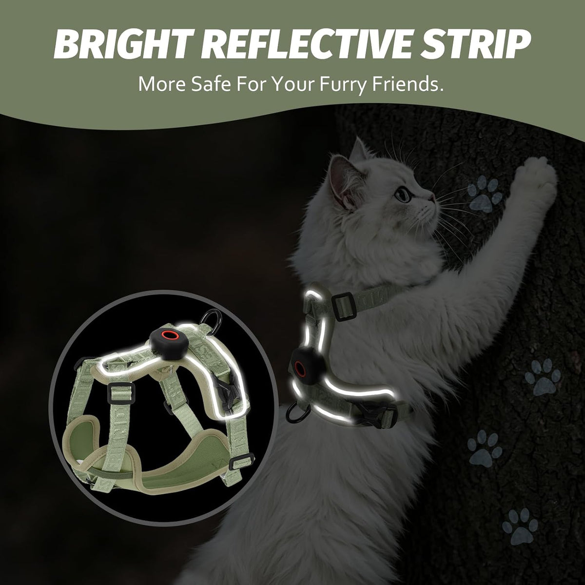 Cat Harness and Leash Set, Escape Proof Kitten Harness with Lead,Adjustable Reflective Soft Breathable Mesh Vest Harness with Jacquard Woven Straps for Small Kittens Cat Outdoor Walking, Green S