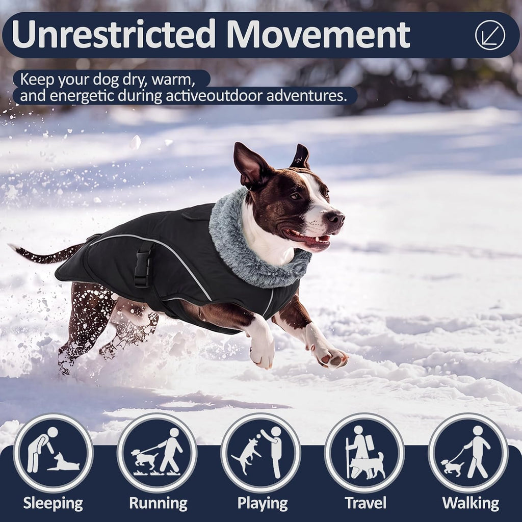 DENTRUN Warm Dog Winter Coat, Easy On Reflective Turtleneck Fleece Jacket