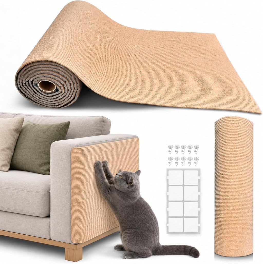Cat Scratch Furniture Protector, Self-Adhesive Carpet Mat, Brown