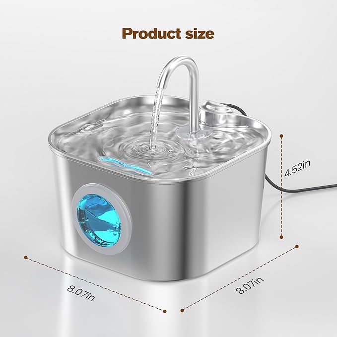Stainless Steel Cat Water Fountain: 108oz/3.2L Pet Water Fountains Cat Watering - Image 8