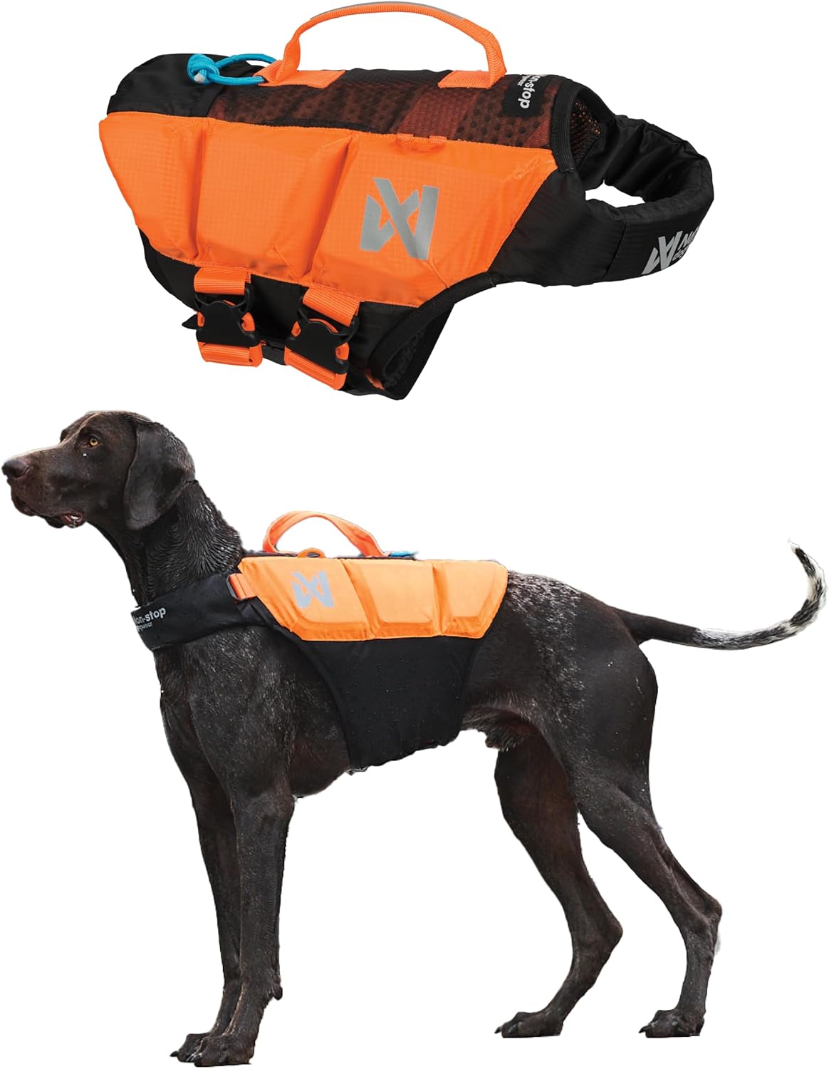 Non-stop dogwear Protector Life Jacket, Innovative Dog Life Jacket, Breathable Dog Swimming Vest with Ergonomic Design for Full Freedom of Movement, Black/Orange, Size 7