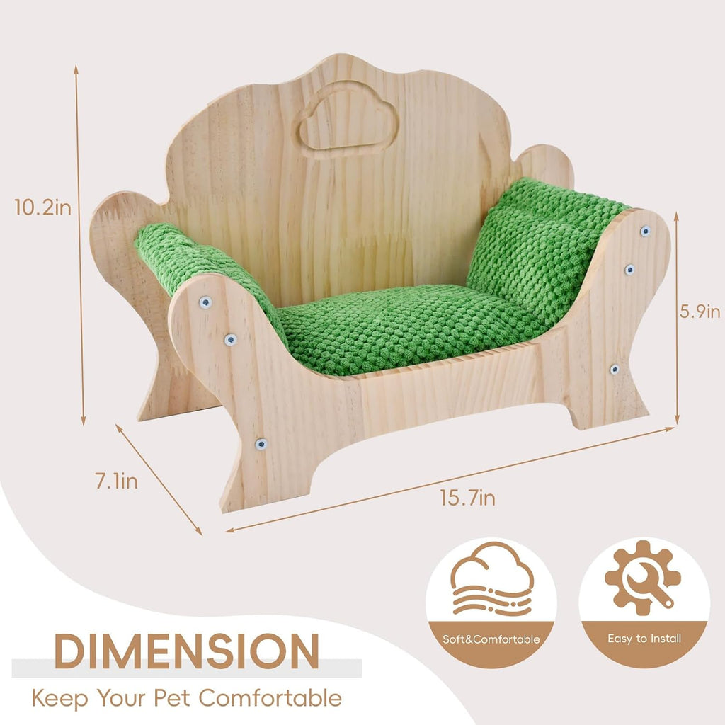 Guinea Pig Bed & Lizard Lounger Wooden Small Pet Sofa Couch with Soft Pineapple Fleece Cushion Pine Wood Bed for Guinea Pigs, Bearded Dragons, Hedgehogs, Hamsters