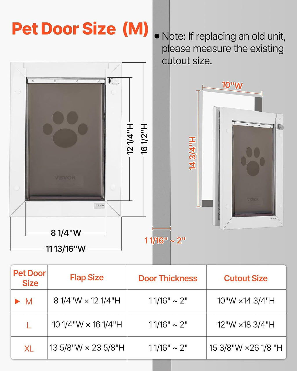 VEVOR Pet Door, Medium, with Three Magnetic Flaps and Metal Frame, Strong and Weatherproof Dog Door for Interior and Exterior Doors, Easy to Install, Easy in-and-Out Access for Doggies, White