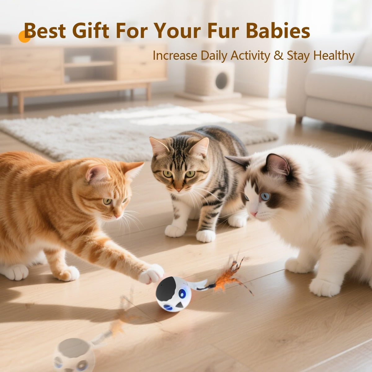 Cat Toys Ball, Smart Motion Sensor Moving Ball with 4 Sounds& 3 Speed Modes
