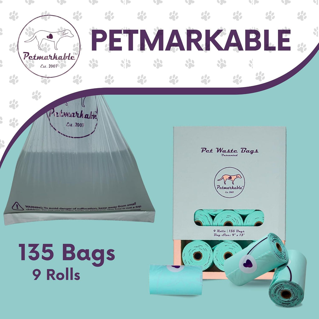 Durable Dog Poop Bags Rolls Eco Friendly, Leakproof, Odor-Free, Vegetable-Based Doggy Poop Bags, Giving Back to Charity (135 Bags / 9 Rolls)