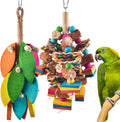 DBNESS 2 Pcs Large Bird Toys, Natural Corn Cob Parrot Chew Toy, Multicolored Leaf-Shaped Chewing Wood Blocks for Large and Medium-Sized Macaws, Cockatoos, Amazon Parrots, African Grey