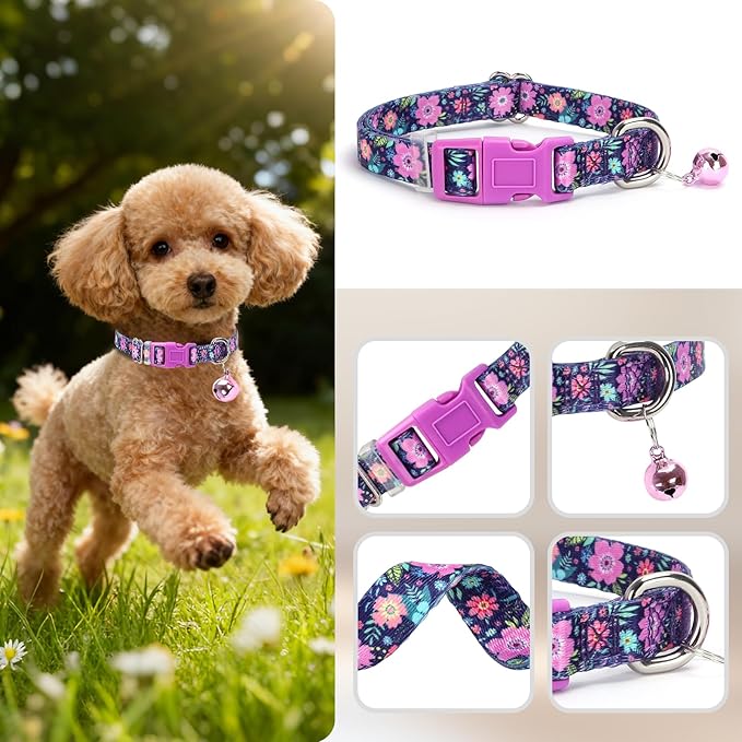 Floral Small Dog Collar with Bell - Image 3