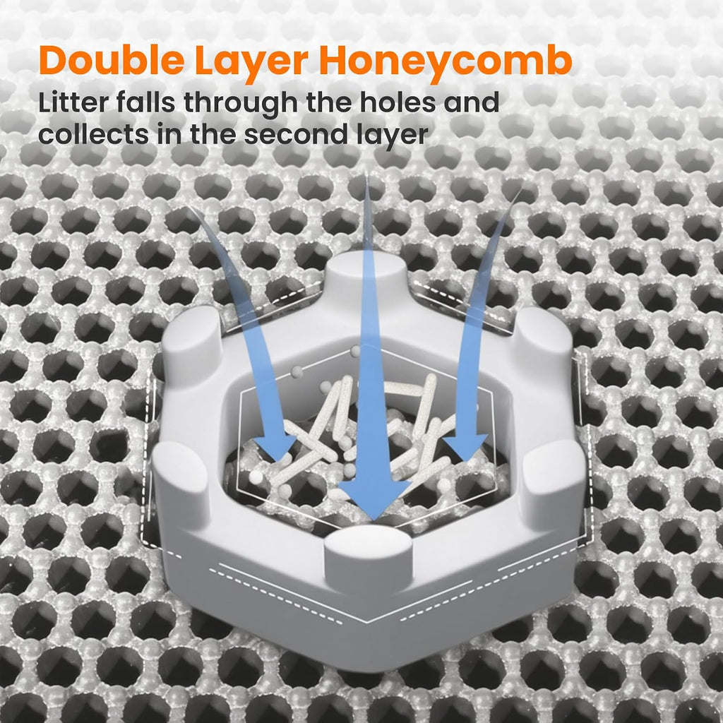 Extra Large Cat Litter Mat XXL, Double Layer Honeycomb, Gray