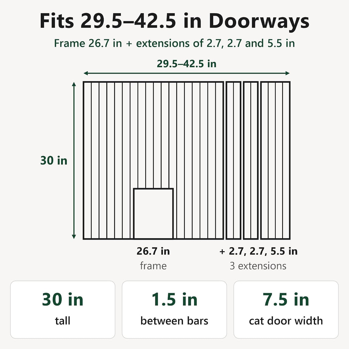 Dog Gate with Adjustable Cat Door, 29.5-42.5 in Wide, Black