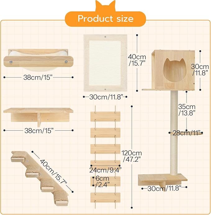 HOOBRO Wood Cat Wall Shelves, Plush Hammock, Scratcher and Climbing Shelves - Image 3
