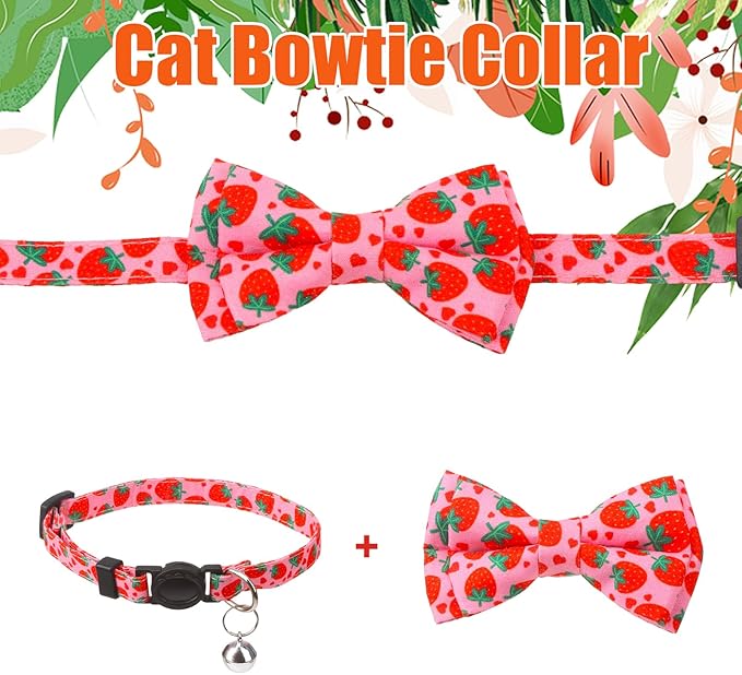 4 Pack Cat Collar with Bow Tie and Bell Breakaway Fruit Cat Collars Spring - Image 5