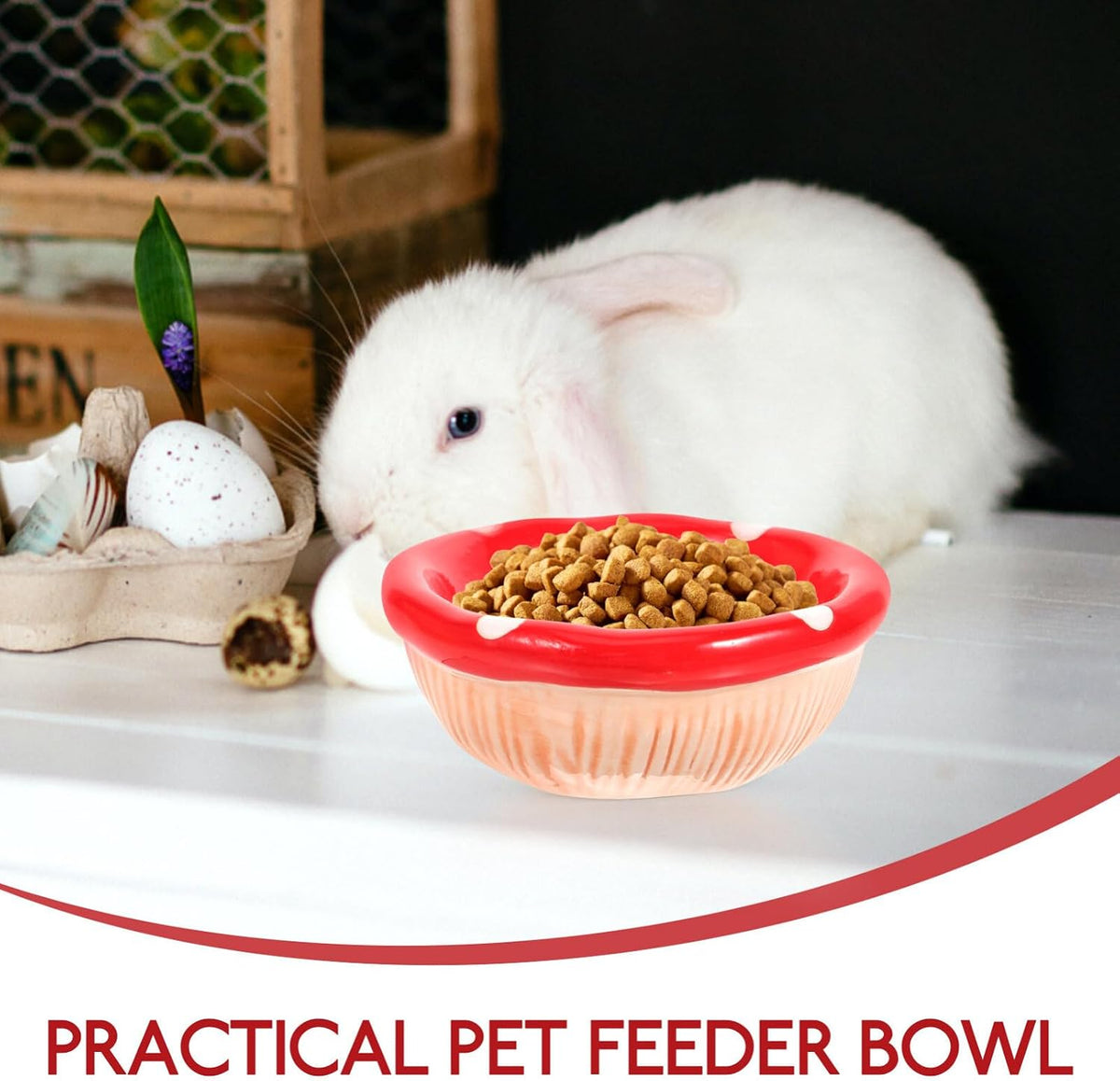 POPETPOP Ceramic Hamster Bowl Mushroom Shape Small Pet Feeding Dish