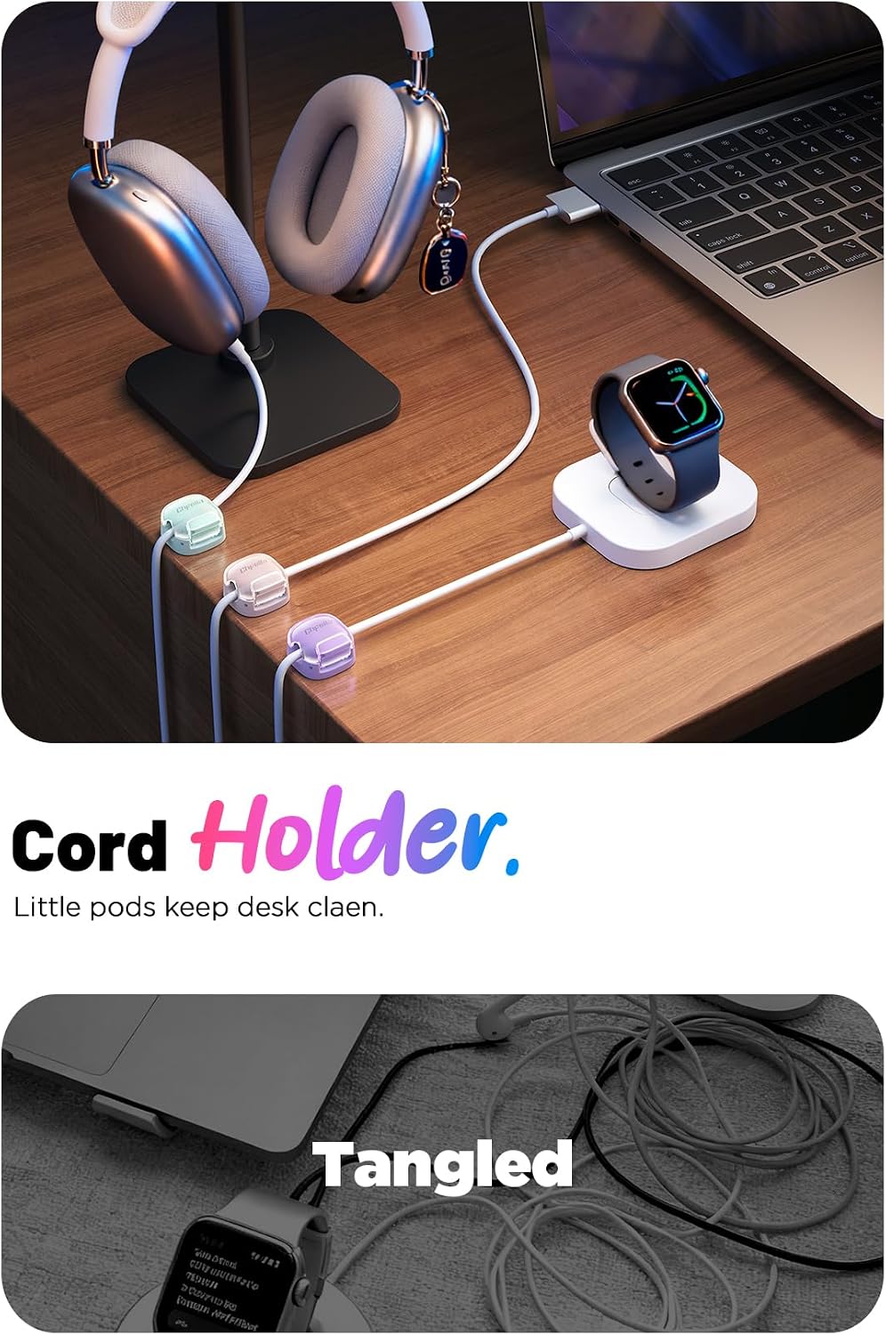 Cable Clips, 8 Pack Cord Holder Cord Organizer, Cable Management