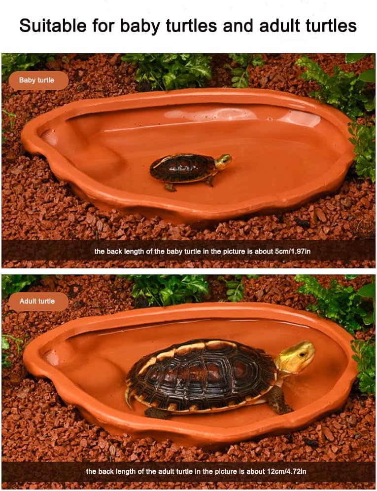 Extra Large Reptile Bathing Pool Tortoise Bathing Pool Reptile Feeding Dish Water Bath Bowl Aquarium Ornament for Gecko, Snake, Turtle, Bearded Dragon, Lizard Bath (Red Pottery)