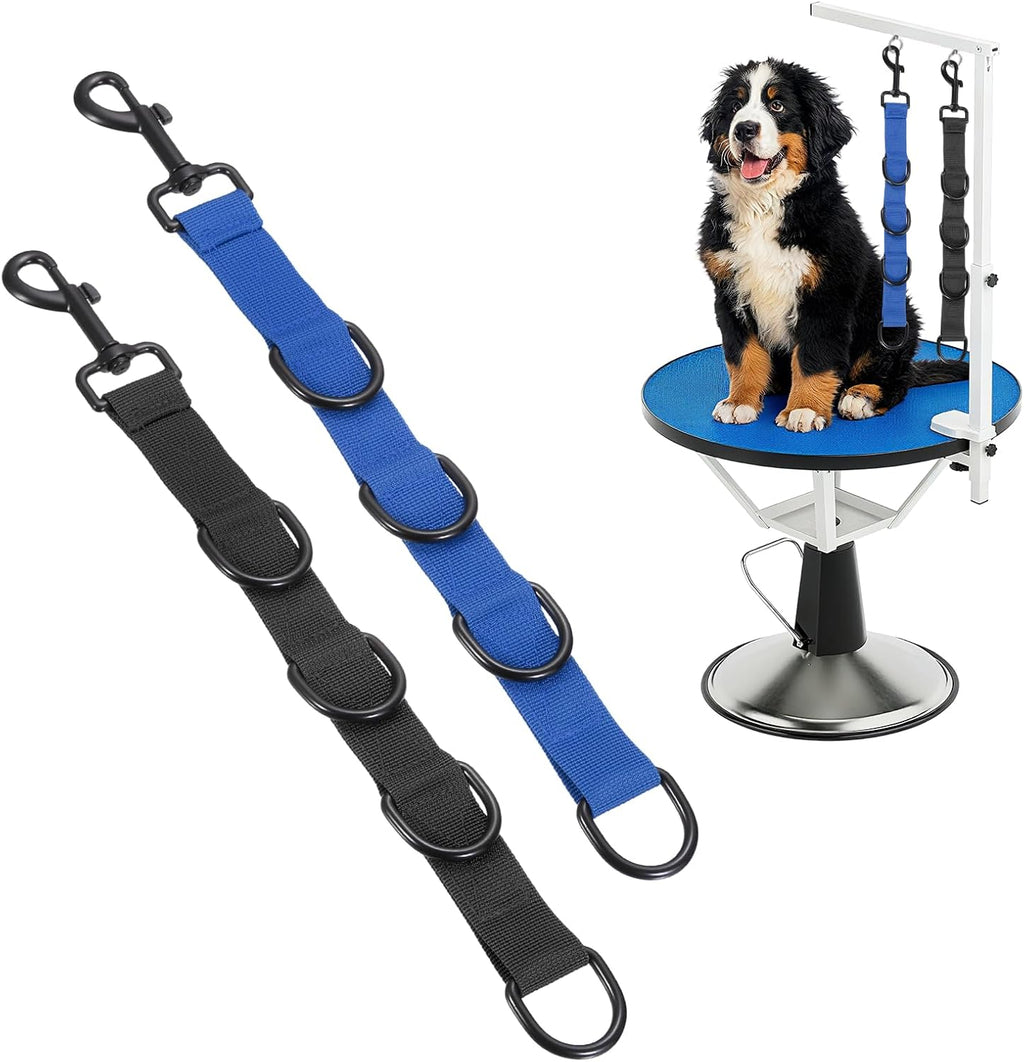 Pet Dog Grooming Loops, Adjustable Nylon Table Arm Extender Belly Strap with 6 Black D-Rings Restraint Leash(Green/Blue, 2Pcs), Intended for Fixed Dog Bathing Hair Cutting