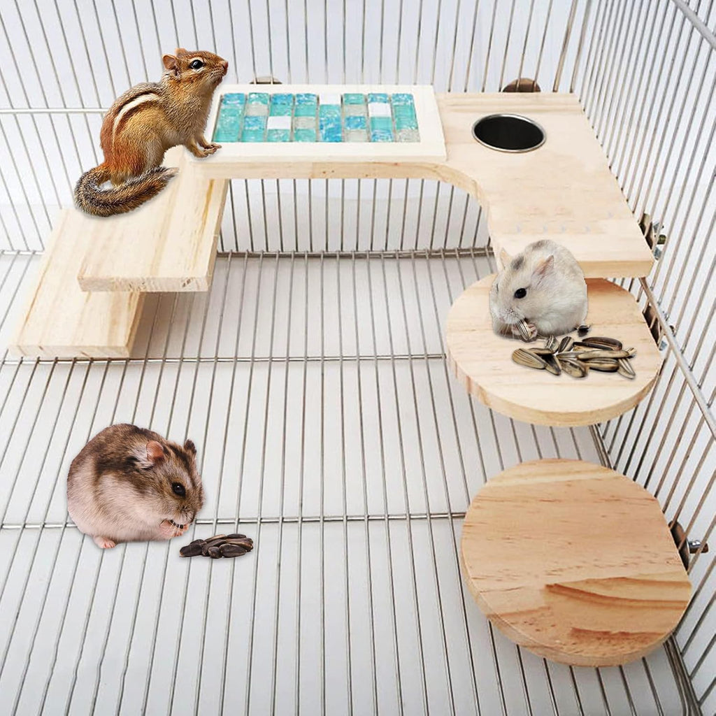 BNOSDM Hamster Cage Platform Wooden Chinchilla Ledges and Platforms 7Pcs