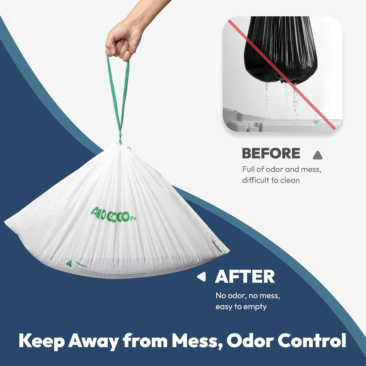 50 Pack Waste Bin Liners, Compatible with PetSafe Clumping & SmartSpin & KYKY S6 Automatic Litter Box, Large Capacity Litter Bags, Sturdy, Leak-proof Thick Drawstring Waste Bags, 23" x 12"