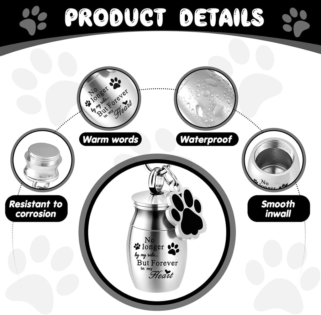 Sasylvia 4 Pcs Pet Urns Keychain Pet Ashes Keychain Dogs Keepsake Cremation Jewelry Stainless Steel Dog Paw Charm Ashes Holder with 4 Storage Bags for Cats Memorial