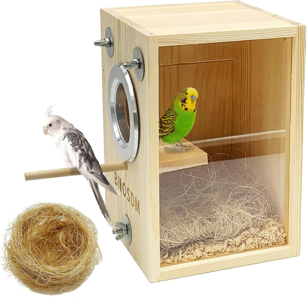 BNOSDM Parakeet Nesting Box Transparent Bird Breeding Nest with Perch