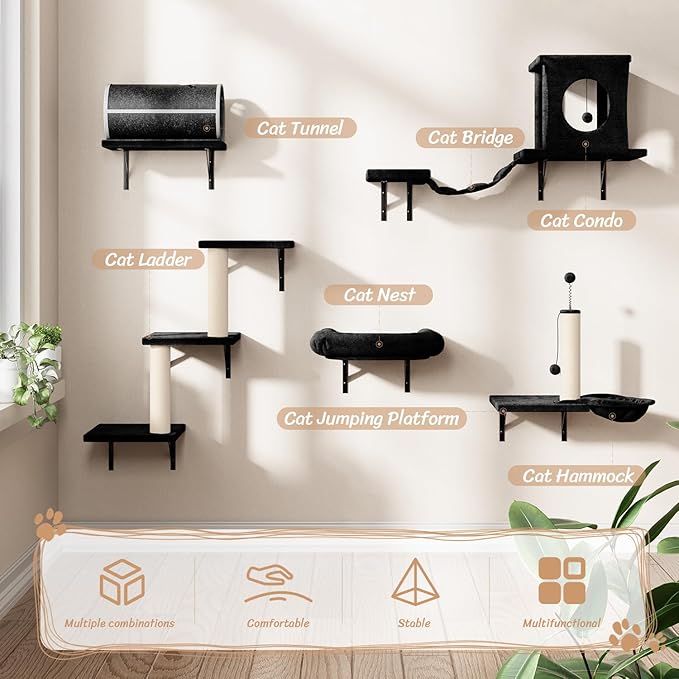 NUNU LAB Cat Wall Shelves Set, Scratching Post, Wall Shelves - Image 3