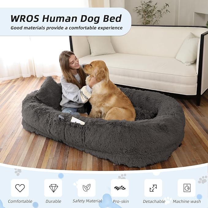 Human Dog Bed, Washable Faux Fur Pet Bed - Image 2