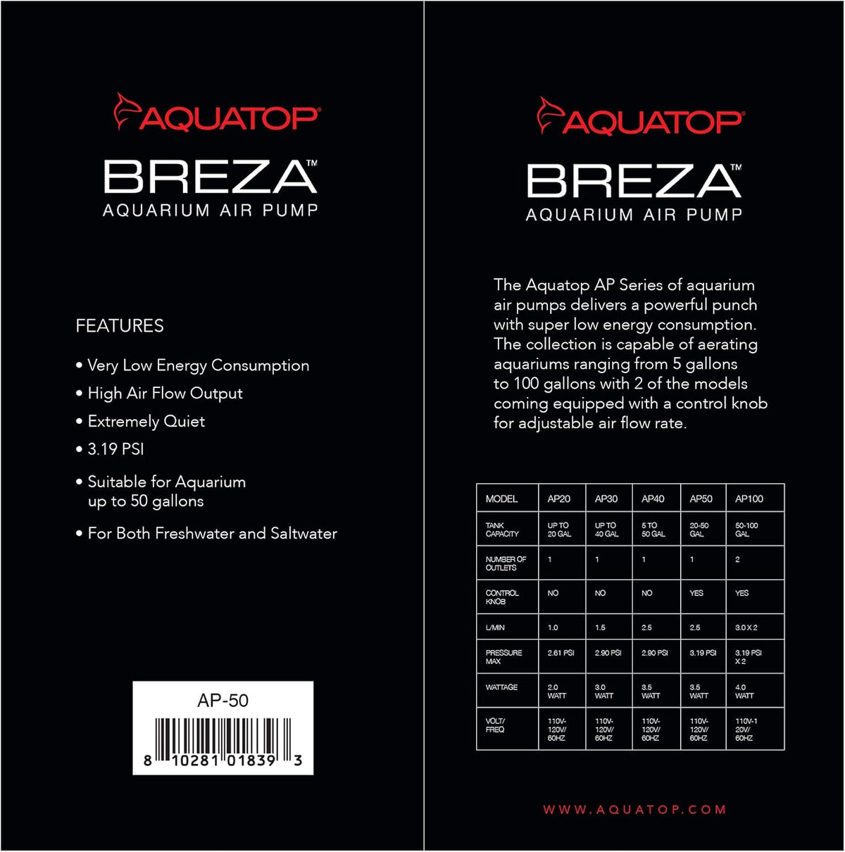 Aquatop Breza Aquarium Air Pump