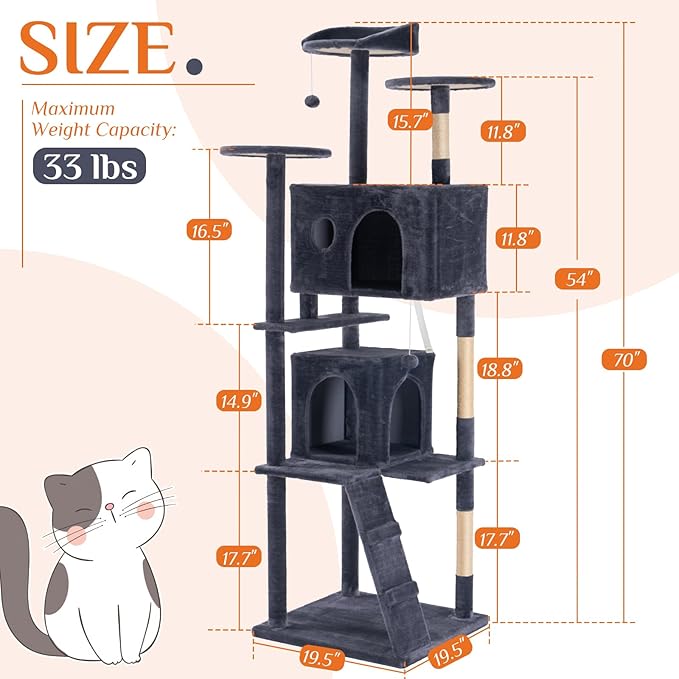 DUMOS 70-inch Indoor Cat Tree Tower –Multi-Level Pet House - Image 2