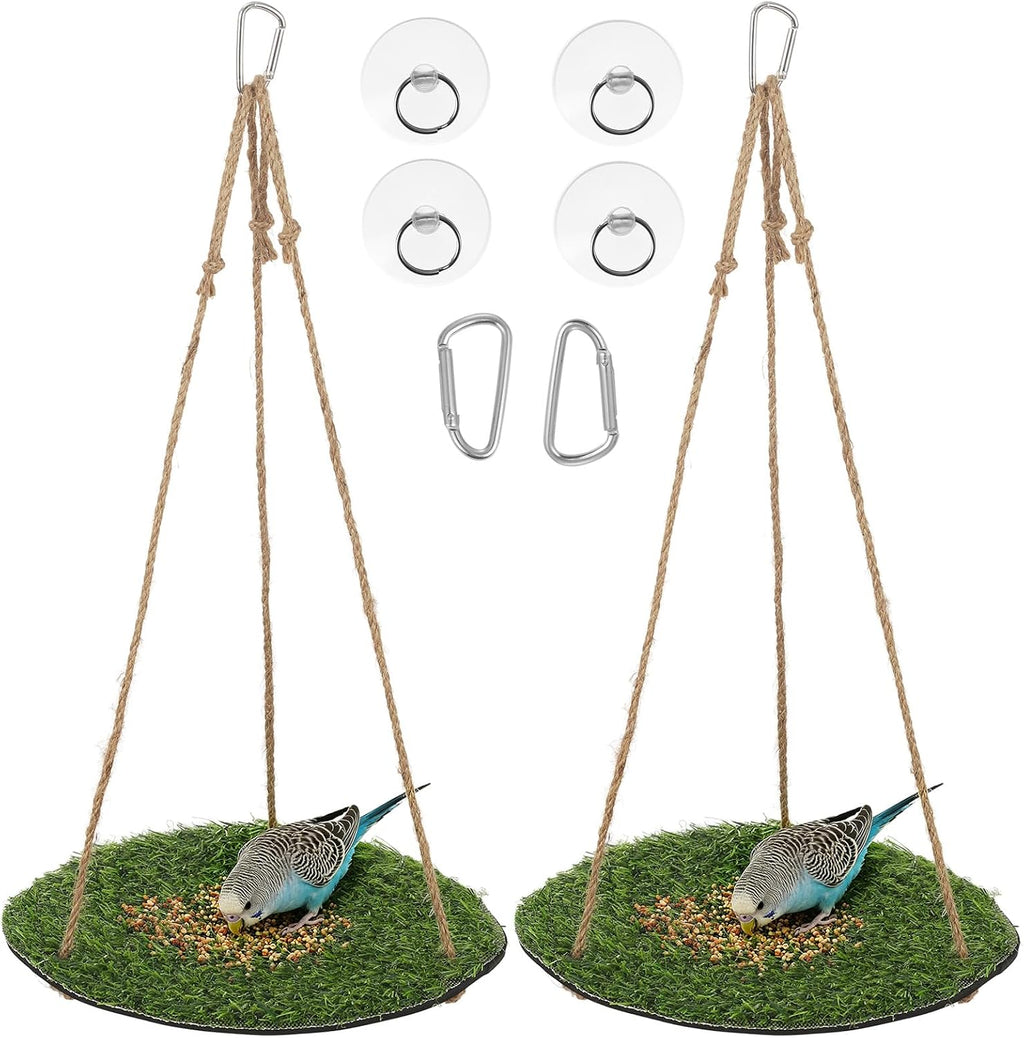 2pcs 10'' Bird Foraging Mat Toy Artificial Grass Hammock Hanging Lawn Swing with Hooks Enrichment Cage Accessories for Parakeets Parrots Cockatiels