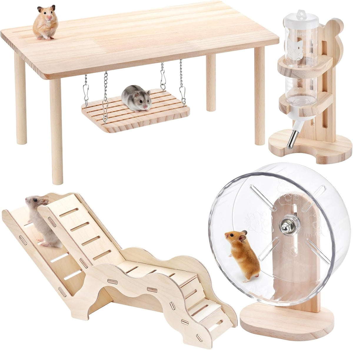 Hamster Play Wooden Platform， 4-piece Hamster cage Accessory Toy Set