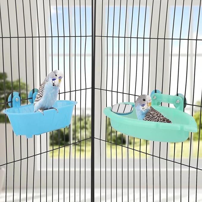 Wontee Bird Bath Box with Mirror Portable Parrot Hanging Bathroom Bathing Tub - Image 2