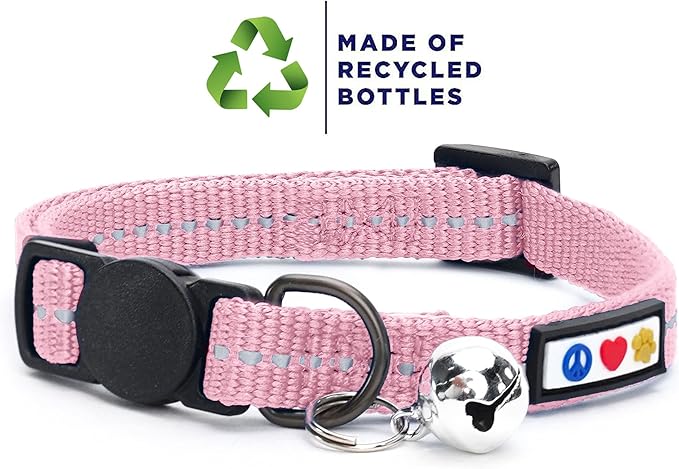Pawtitas Recycled Pink Reflective Cat Collar – Eco-Friendly Breakaway Safety - Image 2