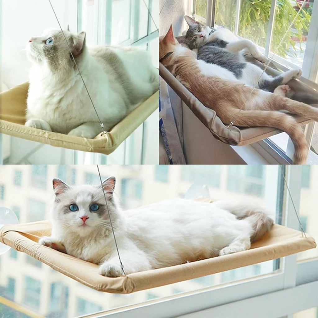 Khaki Cat Window Hammock Perch Cat Safety Sunny Bed with Durable Heavy Duty