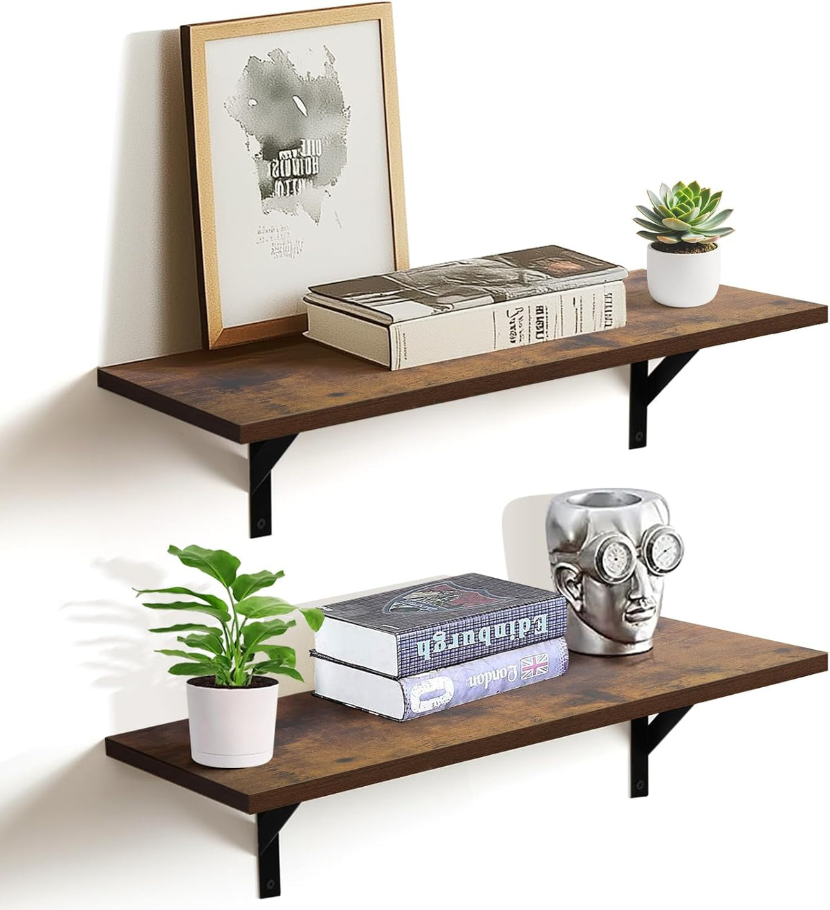 2 Pc Deep Floating Wall Shelves, Heavy Duty, 16x12, Black