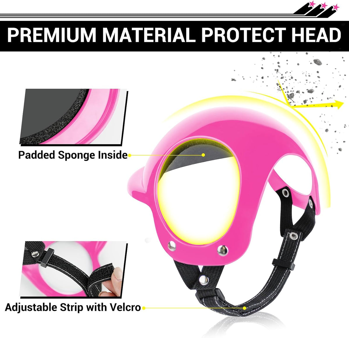 Small Dog Helmet with Ear Holes - Adjustable, Lightweight, Hard Black Pet Helmet for Outdoor Activities/Motorcycle/Bike