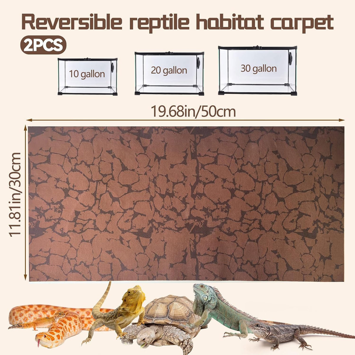 BNOSDM 2 PCS Reptile Carpet Mat Terrarium Liner Bedding Reptile Cage Mat Supplies for Tortoise Lizard Leopard Gecko Snake Chameleon 19.7" x 11.8"