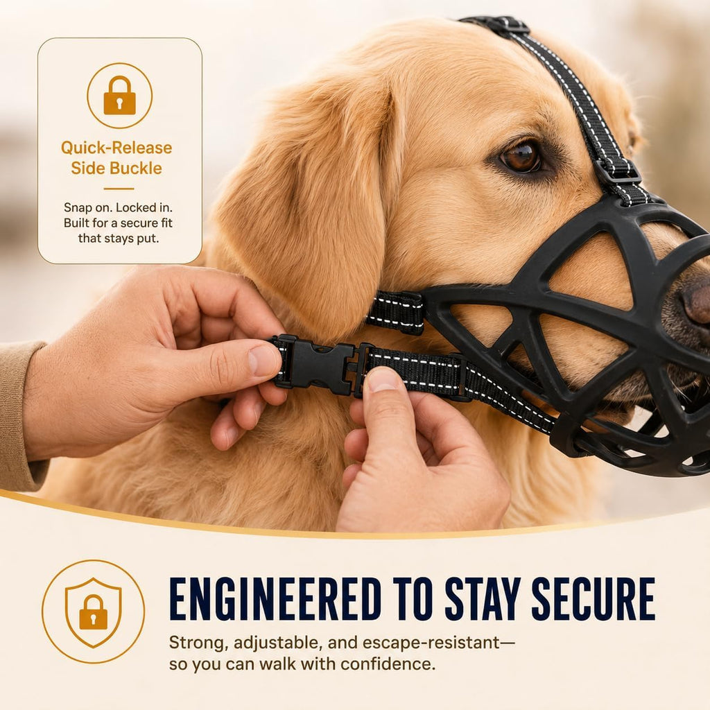 Dog Muzzle, Breathable Adjustable Basket Muzzle, X-Large, Black