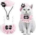 2PCS Cat Beret Hat with Camellia, Adjustable Bow Bandana Scarf Set Pet Princess by HOWWFALY