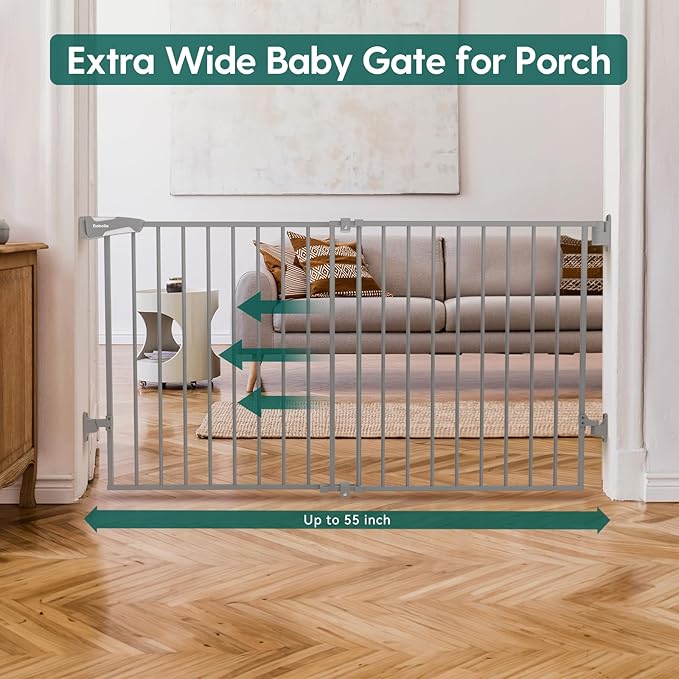 Babelio 31.5-55" No Bottom Bar Baby Gate Extra Wide, 2-in-1 Auto Close Dog Gate - Image 2