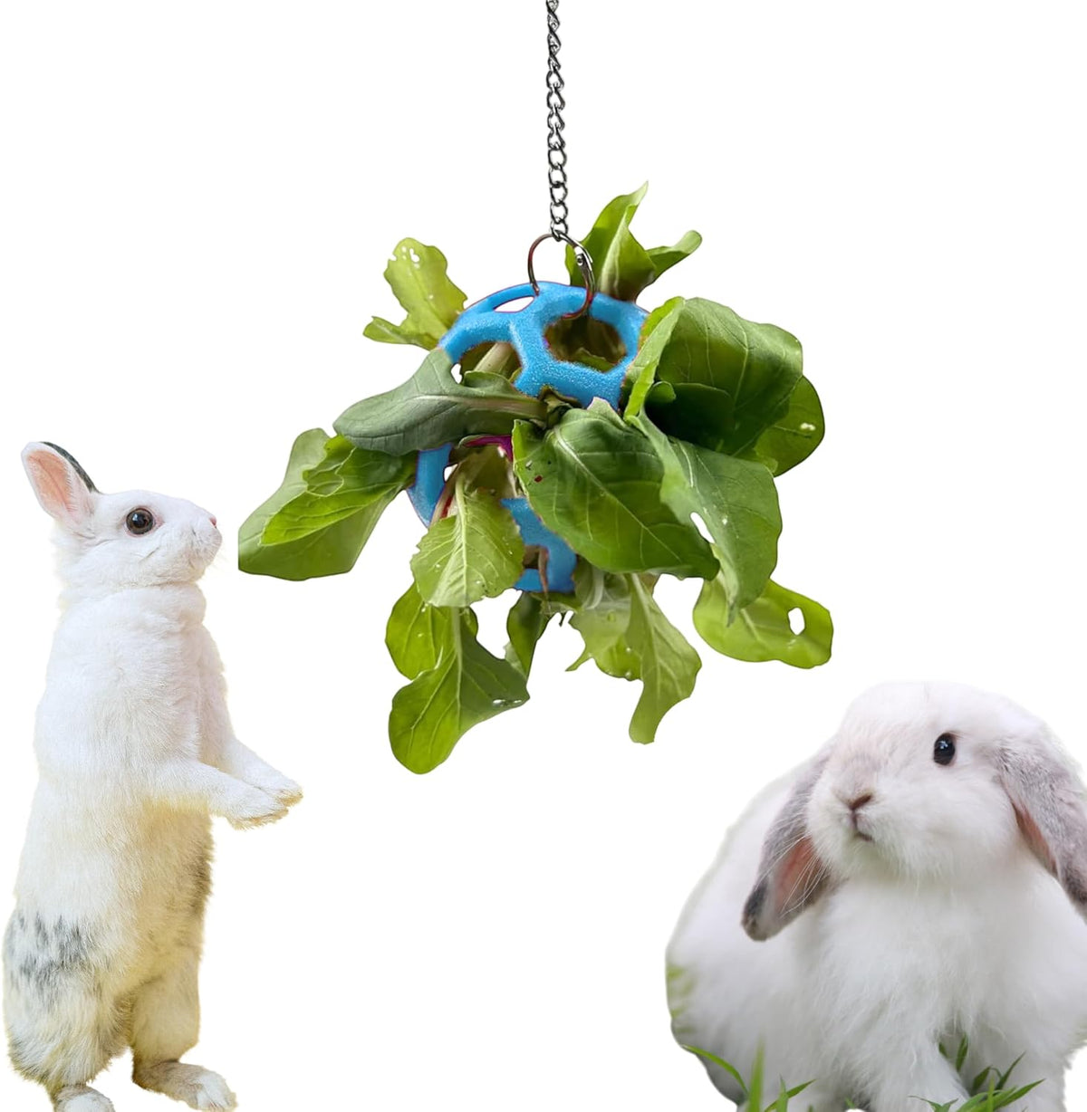 Rabbit Treat Ball Bunny Enrichment Toys with Stainless Steel Hanger Set, Veggie Feeding Rabbit Ball Toy for Bunny Hedgehog Tortoise Guinea Pig Rabbits, Pets Treat Balls Accessories (Orange)