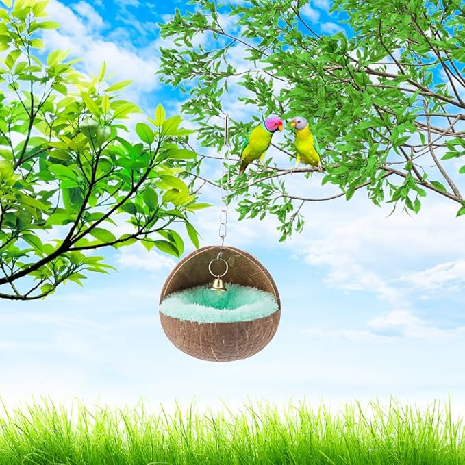 2 Pcs Natural Coconut Shell Bird Nest House Bed Breeding Nesting Anti-Pecking - Image 5