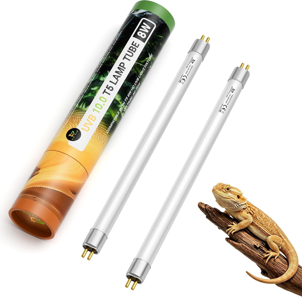 T5 10.0 8W UVB Reptile Light Bulb for Bearded Dragon, 12'' 2 Pack